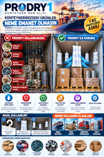Prodry 1 Konteyner Nem Alıcı Aktif Kil – Askılı Rutubet Giderici, Yoğuşma ve Korozyon Önleyici 5 Paket 5 KG, Nem Tutucu