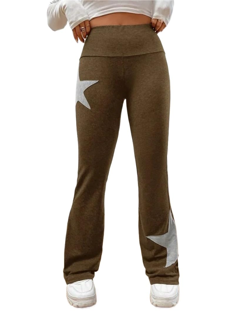 Fashion Star Print Trousers Street Causal Outfits for Women 2024 Basic High Waist Long Pants Booty Flared Pants