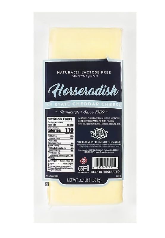 Horseradish NY State Cheddar Cheese, No artificial preservatives, colors or flavors, No fillers or extenders, Gluten free, Fully cooked [ 24 oz, 1.5 pound ]