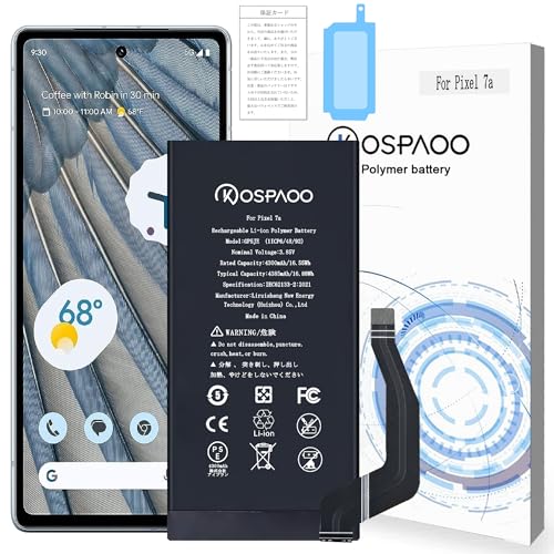 KOSPAOO for Google Pixel 7a バッテリー 第7a世代 交換 容量4300mAh 3.85V GP5JE電池 PSE認証 適用G82U8/GHL1X/GWKK3/G0DZQ機種 互換修理用 Rechargeable Li-ion Polymer Battery 高温・低温耐性 600～800サイクル寿命 適用Pixel 7a電池【No Tool】のサムネイル