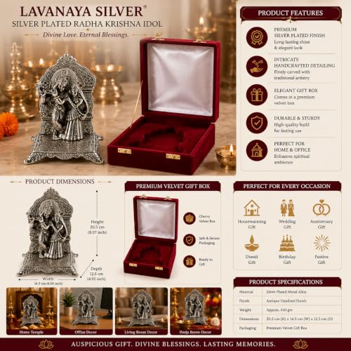 Image of Lavanaya Silver - Silver Plated God Idol Radha Krishna Statue |Showpiece with Premium Gift Box Packing (RKSC(RVB))