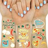 xo, Fetti Pizza Party Temporary Tattoos - 72 Gold Foil Pcs | Birthday Decorations, Cooking Class Accessory, Kids Party Favor, Cute Italian Activity
