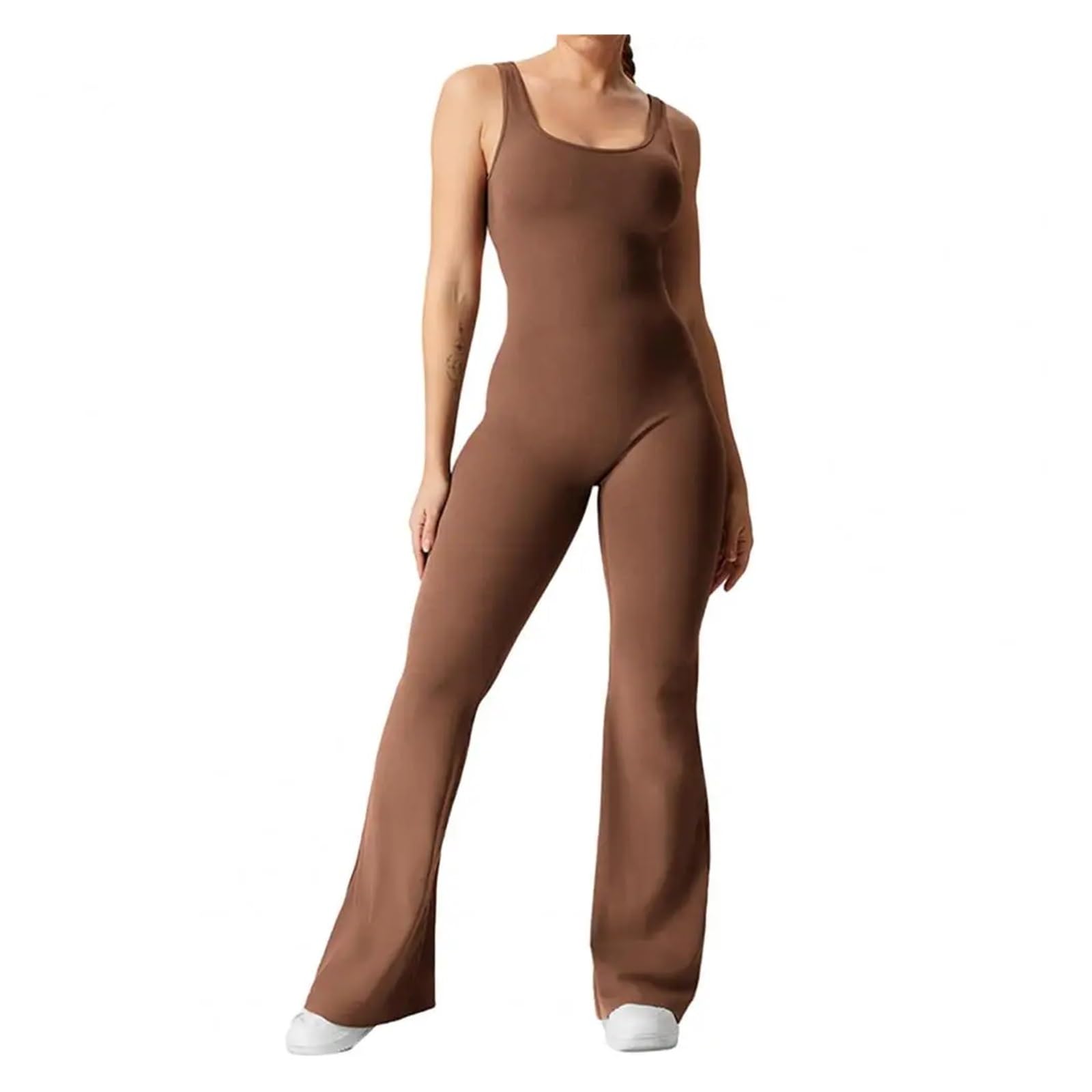 Body De Yoga con Espalda Descubierta Mono Deportivo Elegante sin Mangas con Cintura levantada y Dobladillo Acampanado for Mujer, Estilo melocotón, for Verano para Yoga Gimnasio(Black,XL)