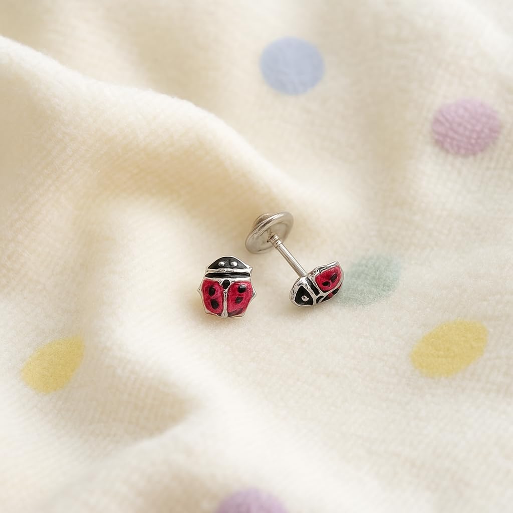 tormalina - Orecchini da bambina con coccinella in argento sterling 925, orecchini a forma di coccinella, dimensioni 5 x 6, marca di gioielli tormalina by Martina, 5x6, Argento sterling, Non