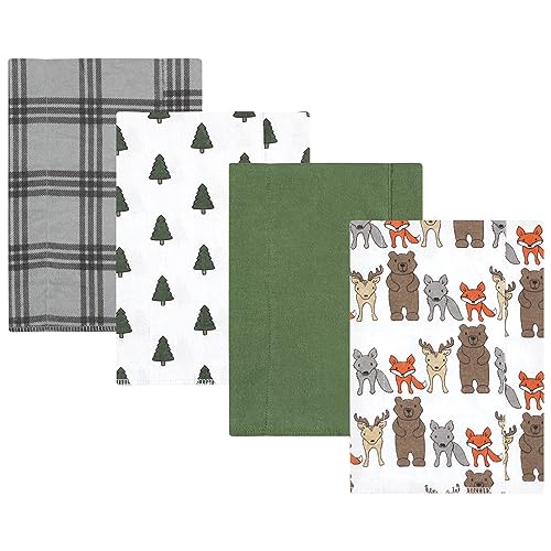 Image of Hudson Baby Unisex Baby Cotton Poly Flannel Burp Cloths, Wild Forest 4-Pack, One Size