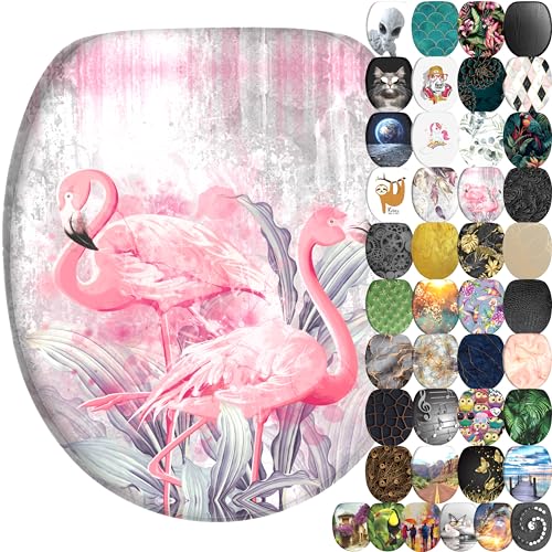 Sanilo Abattant WC frein de chute, Grande sélection de lunettes de toilette avec abaissement automatique, Fixation facile (Flamant)