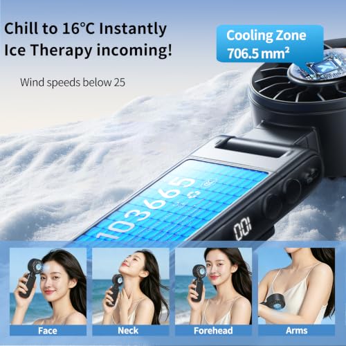 Curloni Portable Handheld Turbo Fan with Ice Cooling, 8m/s High Speed Turbo Fan, 4-in-1 Hand/Neck/Desk/Waist Fan with Clip for Umbrella, Stroller, Office, Beach, Outdoor, Summer/Travel Essentials - image 2