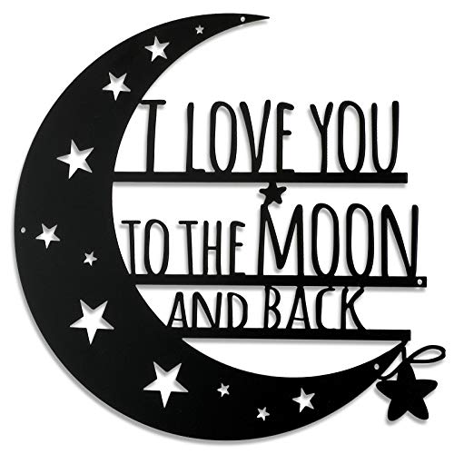 Image of Ripeng I Love You Wall Decor Moon Metal Decorations Romantic Moon Hanging Sign with Quote Silhouette Wall Art Gift for Mother's Day Bedroom Living Room Kitchen Office Home(12 Inch,Black)