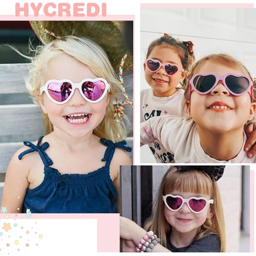 Hycredi Kids Heart Sunglasses for Girls - TPEE Rubber Flexible Toddler Polarized Sunglasses with Strap Age 2-82