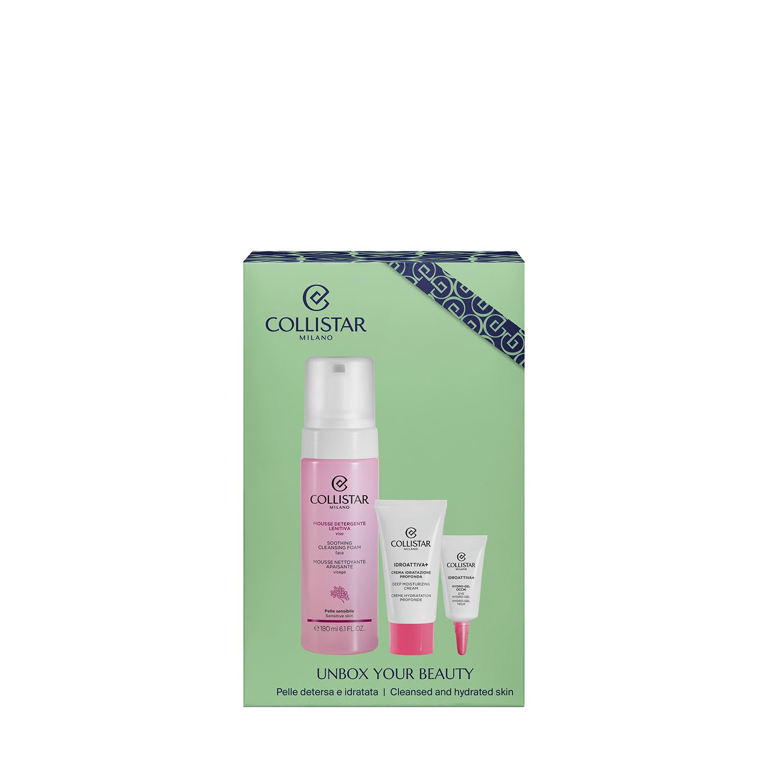 Collistar Cofanetto Regalo Donna Viso Idroattiva+ con Mousse Detergente Lenitiva 180ml + Crema Idratazione Profonda 25ml + Hydro-Gel Occhi 5ml – Idratante, Lenitivo, Naturale