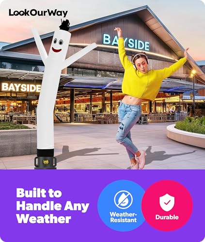 Image of LookOurWay Air Dancers Wacky Waving Inflatable Tube Man Attachment - 7 Feet Tall Advertising Air Dancer Waving Man Inflatable Tube Guy - Blower Not Included - White