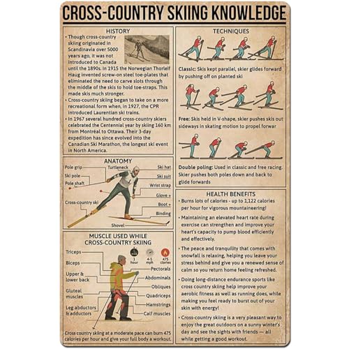 Vintage Metal Tin Sign Cross Country Skiing Ice Sport Basic