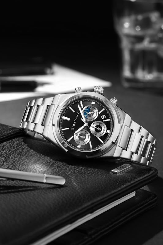 Image of Giordano Luxury Multifunction Quartz Watch for Men with Round Dial, Triple Sub-Dials, Moonphase Display, Date Window, Water Resistant and Stainless Steel Strap - GZ-50152