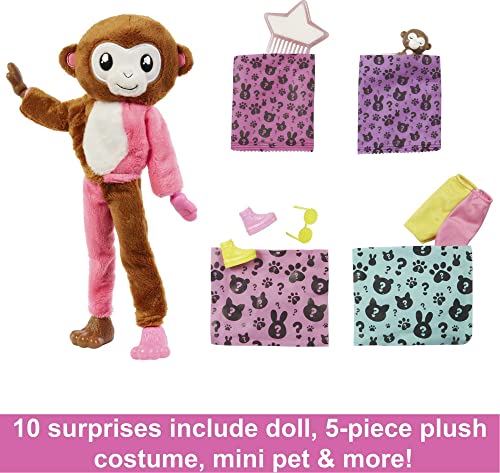 Barbie Cutie Reveal Fashion Doll, Jungle Series Monkey Plush Costume, 10 Surprises Including Mini Pet & Color Change - image 5