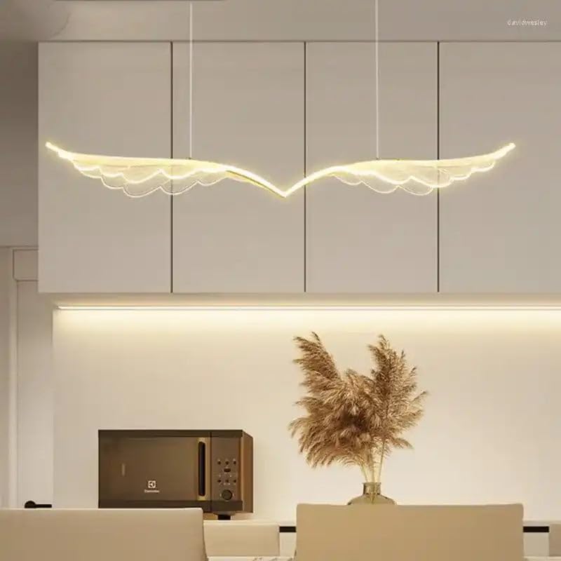 HDC Modern Gold Acrylic Angel Wings LED Chandelier | Luxury Wing-Inspired Hanging Pendant Light for Dining Room, Kitchen Bar & Bedroom | Elegant Warm-White Linear Acrylic Ceiling Lamp-image-31