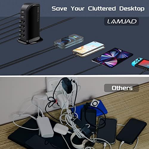 USB C Charger, 65W PD&QC Multiport USB C Charger Fast Charging Station with 6 Ports for 13/13pro Max 12/12 Mini/12Pro/12 Pro Max/11/11 Pro iPad AirPod, Tablets, Smartphones