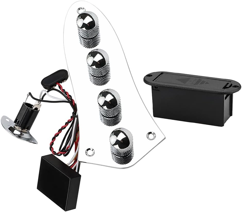 Guitar Prewired Control Plate Loaded Control Board with Wiring Harness Fit for Jazz Bass Guitar Replacement Parts,Come with Metal Knobs,Potentiometers,Crcuit Set for Electric Guitar Preamp Silver