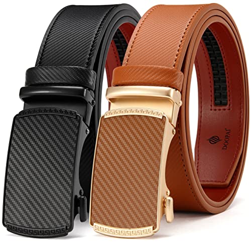 Image of DOOPAI Men's 2 Pack Ratchet Dress Belt - Adjustable 1 3 /8 inch Genuine Leather, Size Length Can Be Cut, With Gift Box