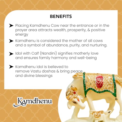 Image of Ekhasa 24K Gold Plated Kamdhenu Cow with Calf Idol Gift Box | Handpainted Gomatha Statue for Pooja Room Home Decor | Vastu Feng Shui Religious Housewarming Griha Pravesh Diwali Gift