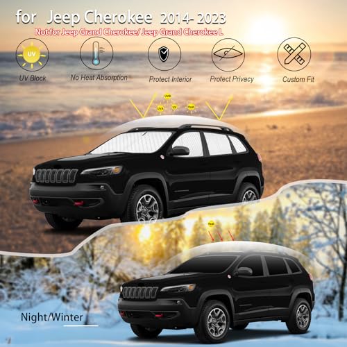 Image of KMF Windshield Sun Shade Replacement for Jeep Cherokee Accessories 2014-2023, Side Window Sun Shade Cover Sun Visor Shield Cover, Rear Window Sunshade for Camping /Baby UV Block and Privacy Protect