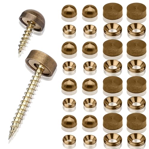 16PCS Mirror Screws, Brass Decorative Screws with Chrome Caps Self Tapping Nails with Covers and Washers for Mirrors Tables Wardrobes Furniture (12MM, 9MM)