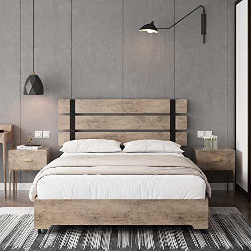 Full Bed Frame With 4 Storage Drawers, Rustic Wooden Headboard And Footboard Platform Bed Frame With Strong Wood Slats And 9 Metal Legs Support, No Box Spring Needed, Easy Assembly, Wood-Grain Brown #TOP25