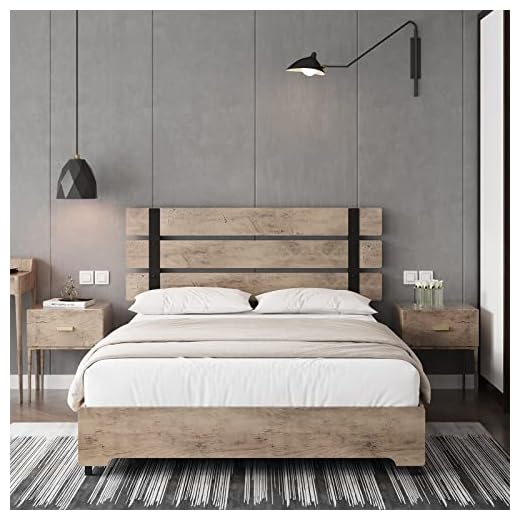 Queen Bed Frame with 4 Storage Drawers, Rustic Wooden Headboard and Footboard Platform Bed Frame with Strong Wood Slats and 9 Metal Legs Support, No Box Spring Needed, Easy Assembly, Wood-grain Brown