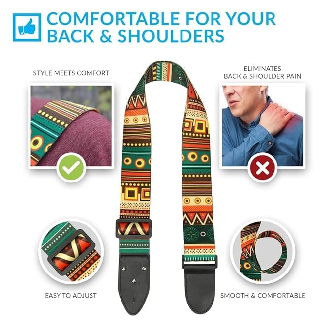 Image of MOCKING BIRD Guitar Belt with guitar wall mount hanger Adjustable Buckle Guitar strap for acoustic Guitar Electric Guitar bass Guitar Hanger with Colourful Plectrum picks