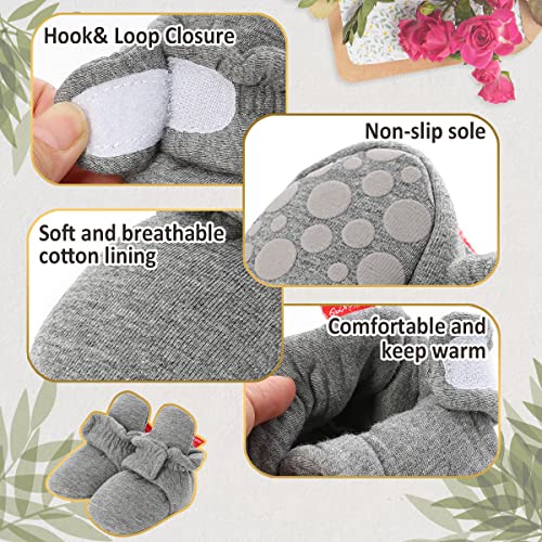 Hsdsbebe Unisex Newborn Baby Cotton Booties Non-Slip Sole For Toddler Boys Girls Infant Winter Warm Fleece Cozy Socks Shoes (6-12 Months Infant, A/Dark Grey, 6_Months) #TOP5