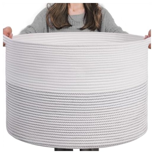 INDRESSME XXXLarge Cotton Rope Basket 21.7" x 21.7" x 13.8" Woven Baby Laundry Basket for Blankets Toys Storage Baskets with Handle Comforter Cushions Storage Bins Thread Laundry Hamper-Black Stitch