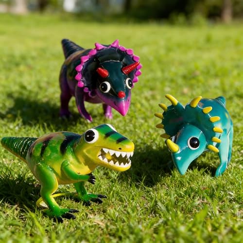 Natelf Dinosaur Metal Decorative Garden Set of 3 Yard Art Home Sculpture Gifts for Women Men Mom Birthday Gifts Outside Statues for Lawn Ornaments Outdoor Decorations
