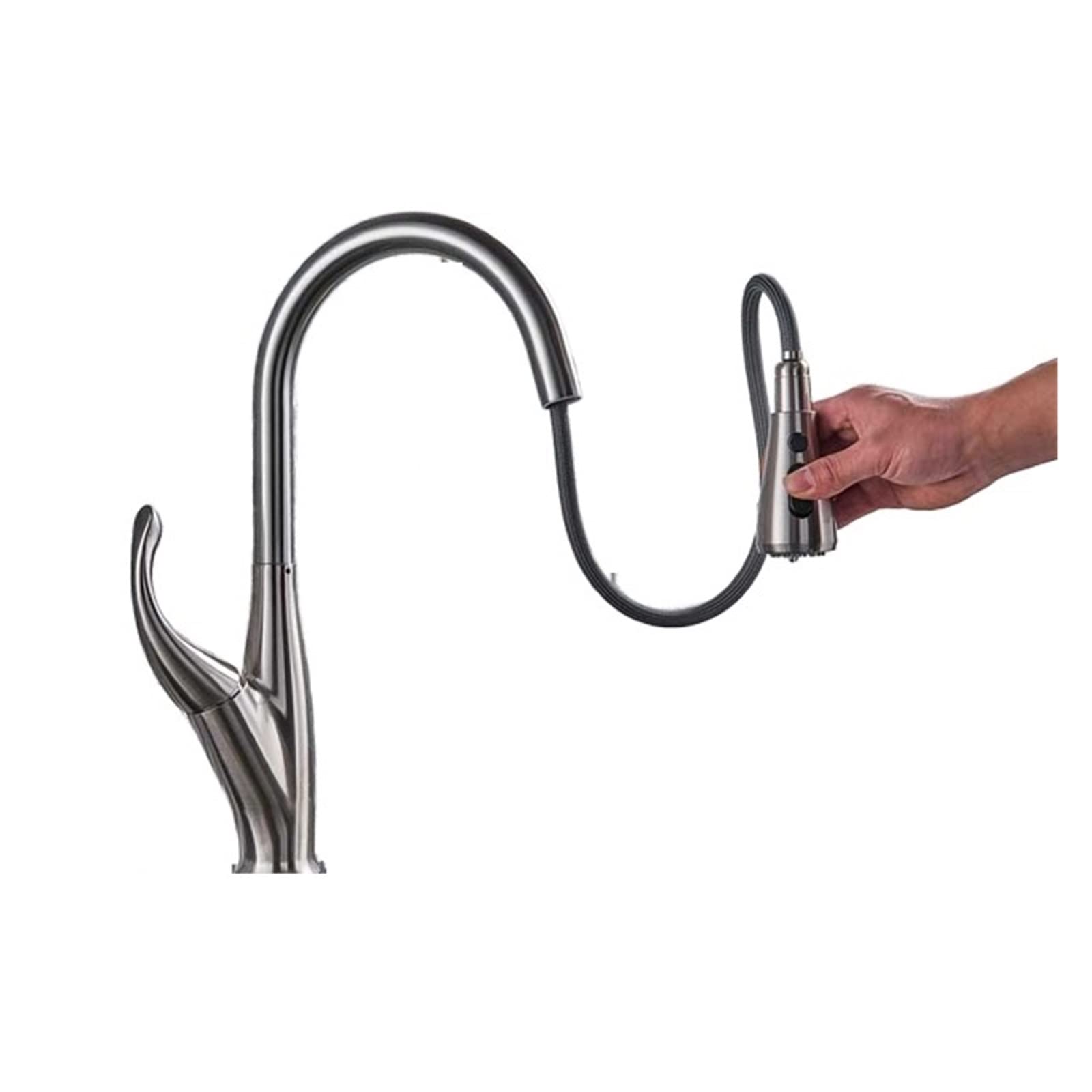 Brushed Nickel Kitchen Faucet Pull Out Mixer Tap Single Handle Stream Sprayer Spout Hot Cold Water,Precise Control(Brushed A)