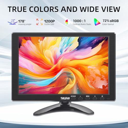 Image of 10.1 Inch Small Computer Monitor, 1920x1200 Mini PC Display with HDMI VGA AV BNC USB Intput, Built-in Speakers, VESA, Remote Control