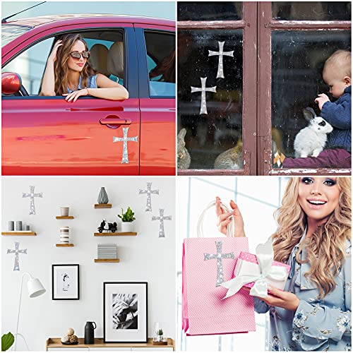 6 Pieces Silver Bling Cross Car Decals Waterproof Rhinestone Stickers With Self-Adhesive Backing For Car Decor, Bumper Window Laptops Luggage Car Interior Exterior Window Motorcycle Helmet #TOP4