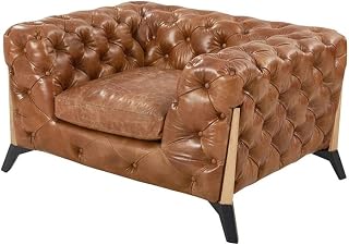 Pemberly Row Leather Tufted Chesterfield Arm Chair in Light Brown
