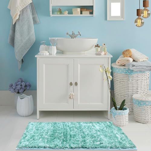 Image of Amazon Brand - Umi Hawai Microfiber Bath Mat Super Soft Non-Slip Washable Multipurpose Bathroom mat, Bedroom Doormat for Home -Aqua, (60x90 cm) Pack of 1