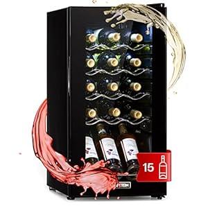 Klarstein Weinkühlschrank, 1 Zonen Getränkekühlschrank Klein, Kleiner Weinschrank 53L, Wein-Kühlschrank Klein mit Glastür, Indoor/Outdoor Flaschenkühlschrank, Wine Fridge 5-18°C, 15 Flaschen