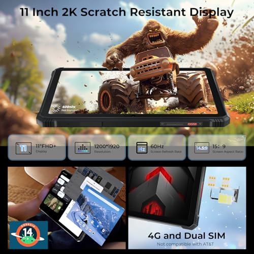Image of HOTWAV R9 Pro Rugged Tablet 11 inch FHD, 20080mAh Battery, IP68 /IP69K Waterproof, 20W Fast Charge, Octa-Core 20GB+256GB, 64MP Camera, 6W Camping Light, Dual SIM, Android 14 (Black)