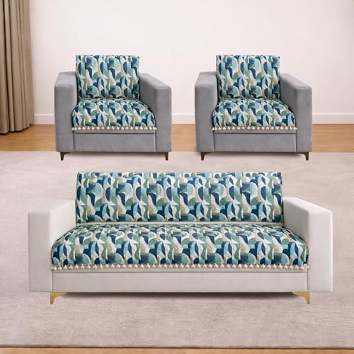 Image of Homerz Premium Printed Quilted Velvet Sofa Slip Cover Protector with Tassels, Sofa Mat, Exact Size, Antislip Cover (Grey Abstract, 5 (3+1+1) Seater, Full)