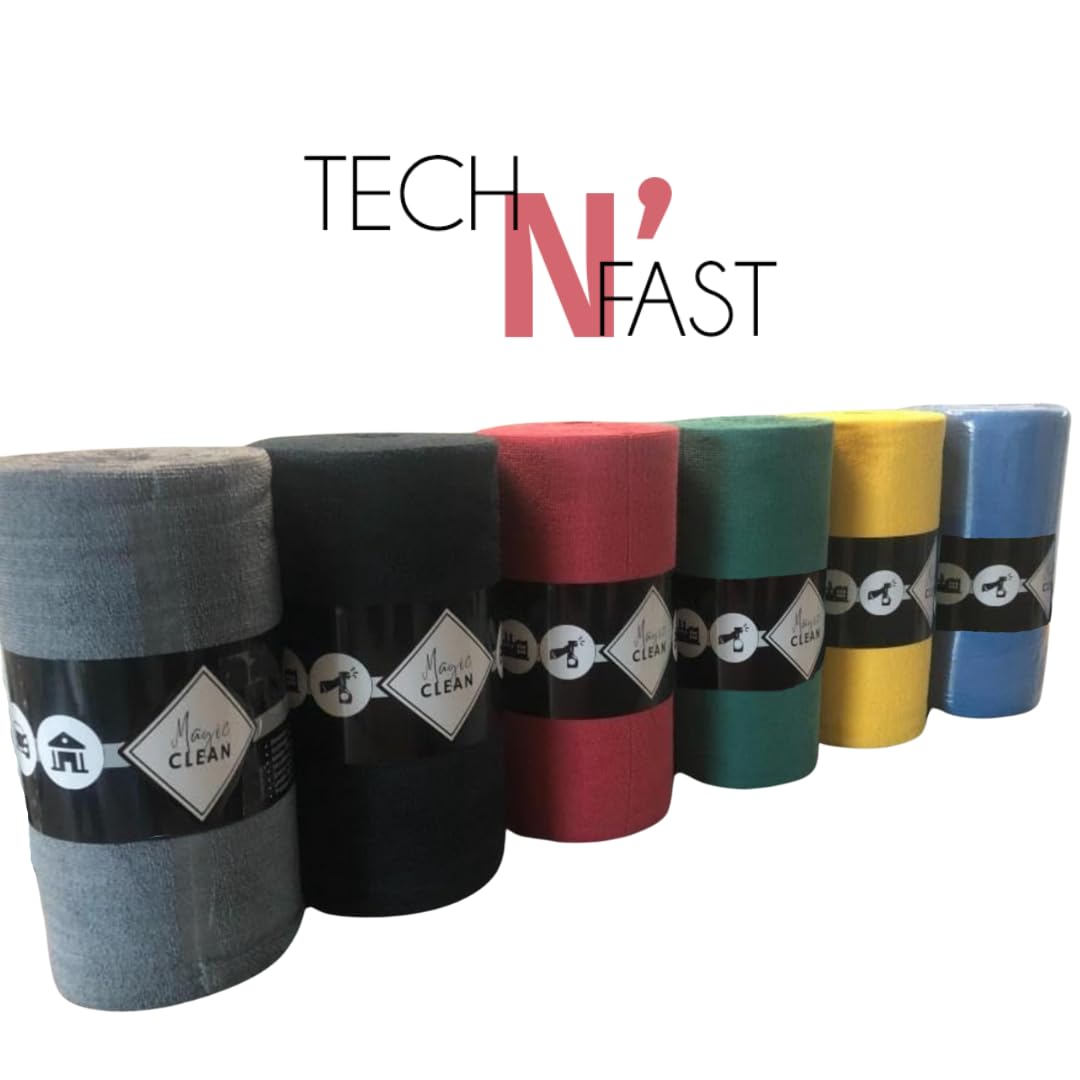 Chiffons microfibres de nettoyage en rouleau – Chiffon microfibre Réutilisable, Déchirable et Sans Peluche pour Nettoyage Multi-Usages - Rouleau de 75 chiffons microfibre 30x30cm - Panaché - Lot de 4