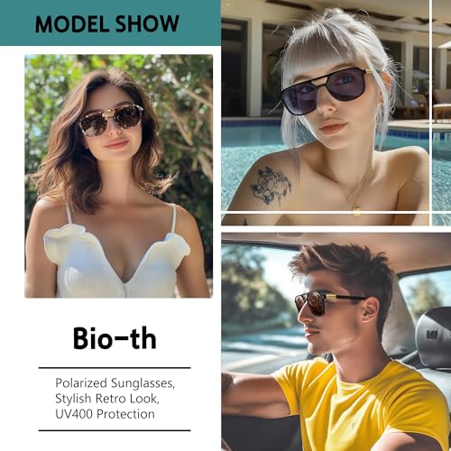 Bio-th Polarized Aviator Sunglasses for Women and Men, Square Trendy Retro, UV400 Protection3