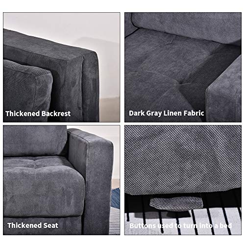 URRED Convertible Chair Sleeper Bed, Pull Out Sleeper Chair Armchair Bed with Storage Space, Wooden Frame, Linen Fabric (Gray)