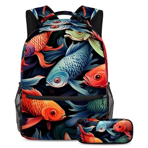 Sac à dos avec trousse ensemble de cartables pour garçons filles poisson rouge 66