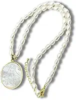 Colar Feminino "Devoção Mariana" Religioso Nossa Senhora com Pérolas Naturais de Água Doce – Fé, Devoção e Sofisticação – Acompanha Bolsa de Veludo