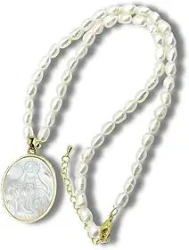Colar Feminino "Devoção Mariana" Religioso Nossa Senhora com Pérolas Naturais de Água Doce – Fé, Devoção e Sofisticação – Acompanha Bolsa de Veludo