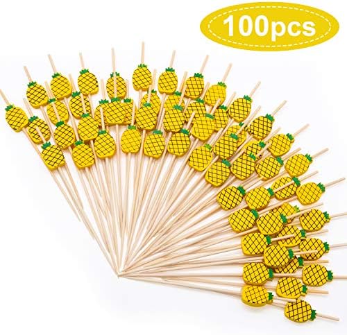 MMTX Cocktail Picks 100pcs 4.72inch Handmade Fruits Bamboo Toothpicks for Party Drink Fruit Dessert Food Appetizers Decoration-Pineapple