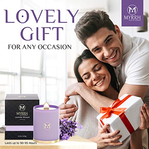 Lavender Blossom Scented Candle, All Natural Pure Soy Candle, 15 Oz, Lasts Up To 90-95 Hours, Essential Oil Infused, Elegant And Relaxing Aromatherapy Candle, Candle Gift For Home Decor - Myrrhusa #TOP7
