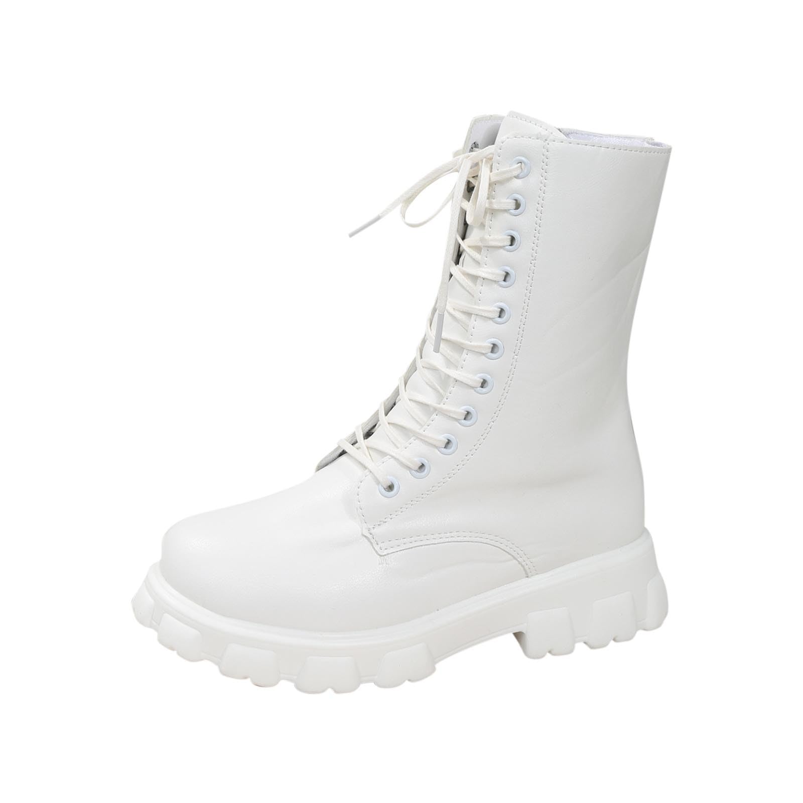 Ankle Boots for Women Platform Round Toe Short Boot Side Zipper Slouch Bootie Lace Up Punk Combat Comfy