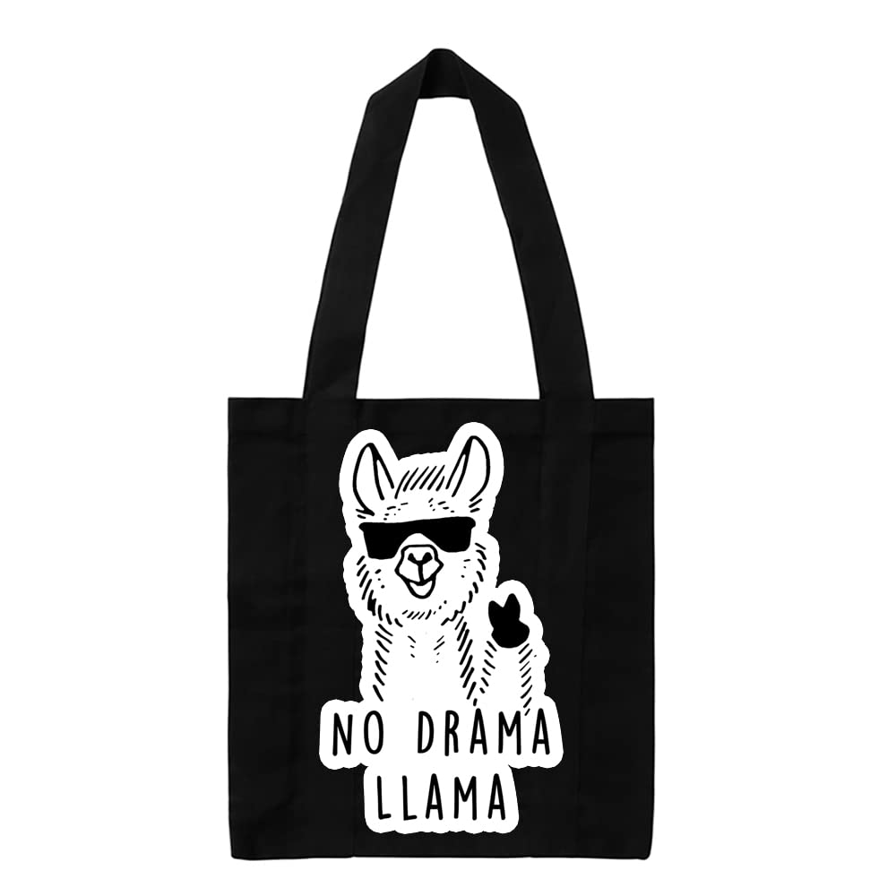 Giftme No Drama Llama No Prob Llama Shoulder Bag Shopping Tote Bag Cotton Shopping Bag. (Full Black)