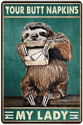 Ecrtorin Metal Sloth Decorative Signage, 12 x 8 Inch, Medieval Vintage Bathroom Wall Art